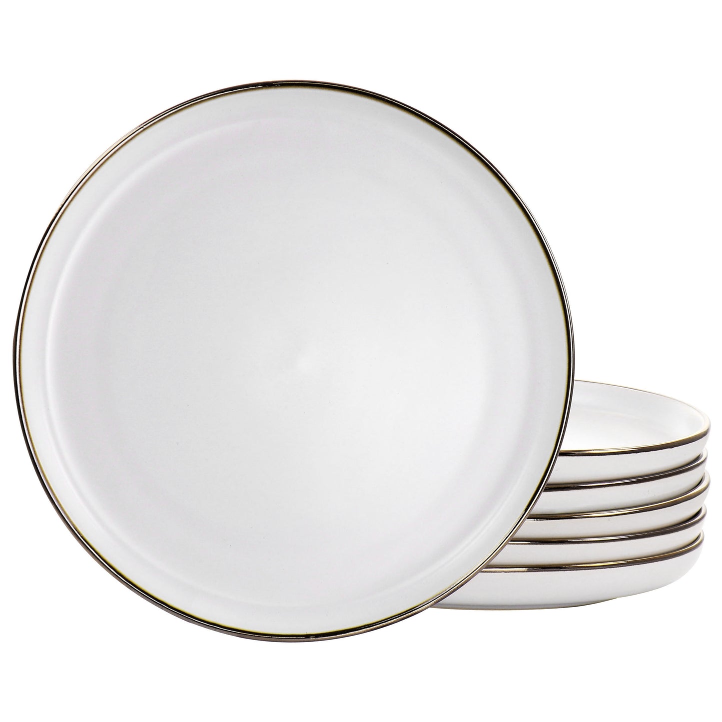 Elama Arthur 6 Piece Stoneware Dinner Plate Set Matte White w Gold Rim