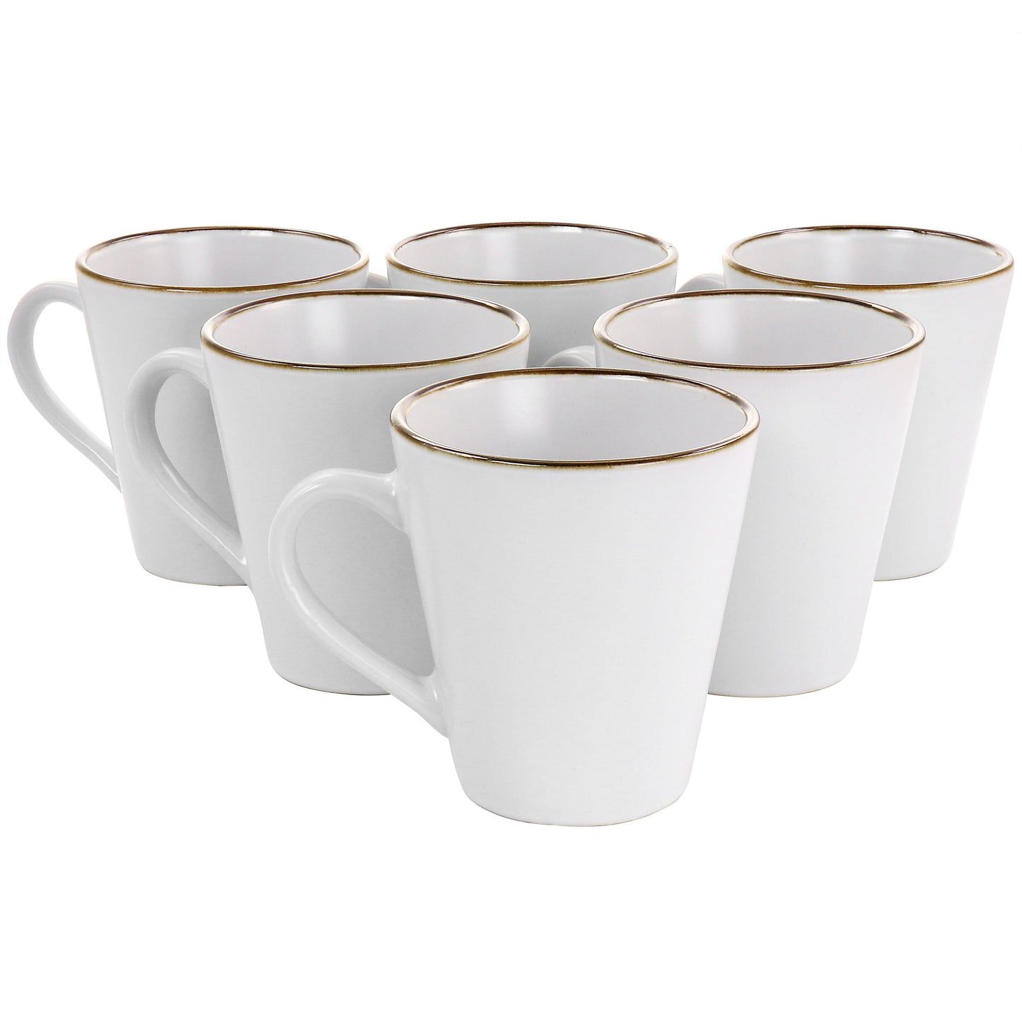 Elama Arthur 6 Piece Stoneware Mug Set Matte White w Gold Rim