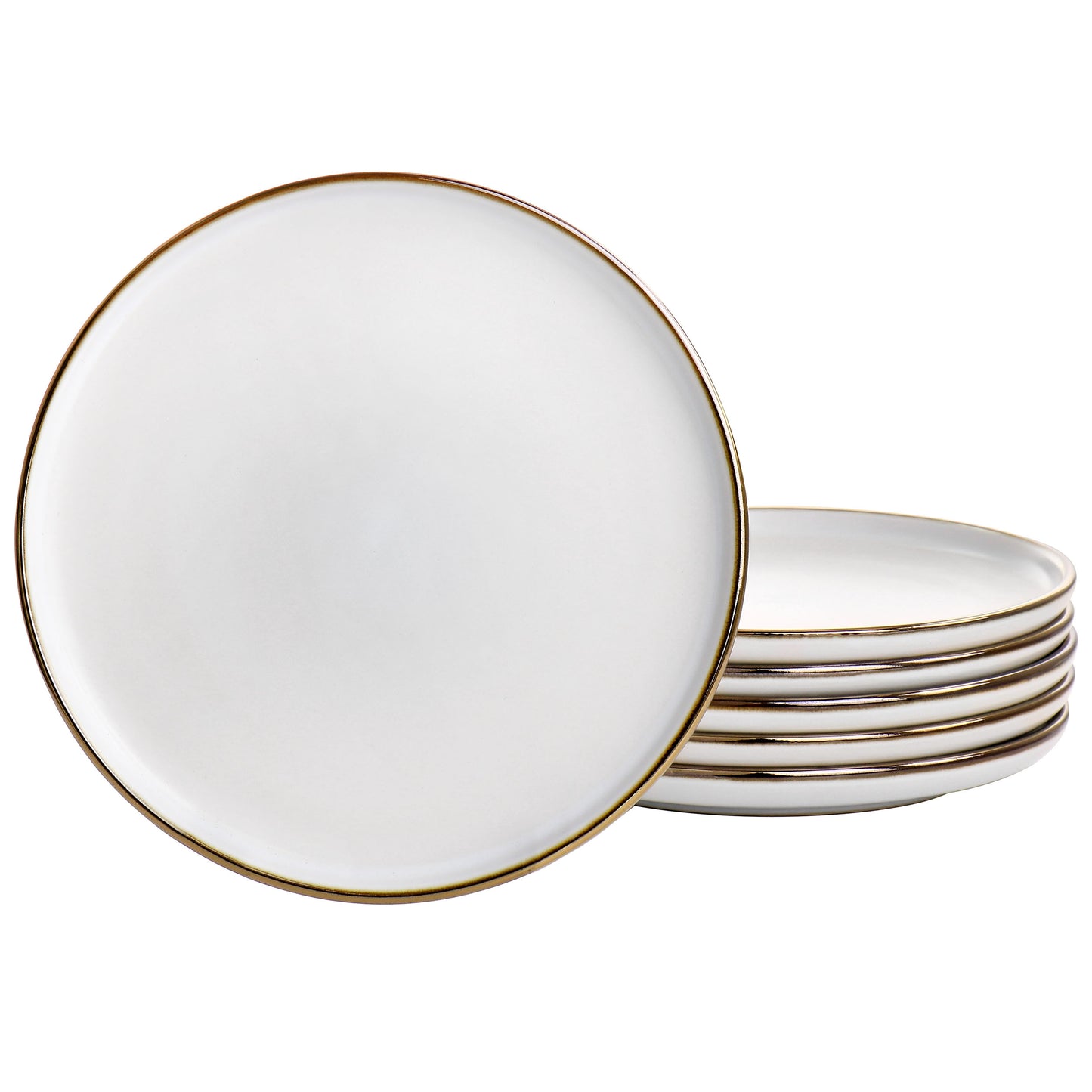 Elama Arthur 6 Piece Stoneware Salad Plate Set Matte White w Gold Rim