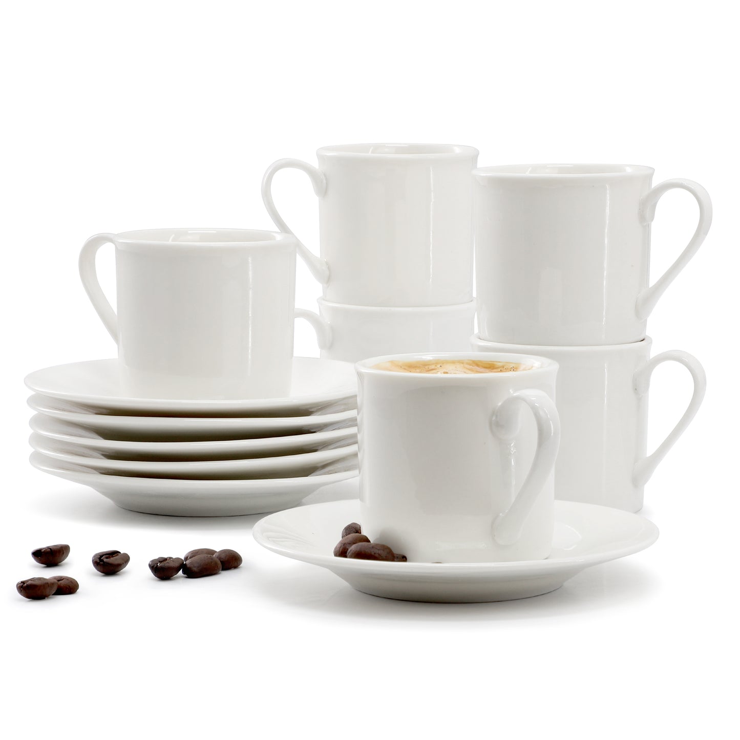 Elama Aspin 12 Piece 2.5 oz Porcelain Espresso Cup Set White w Saucers