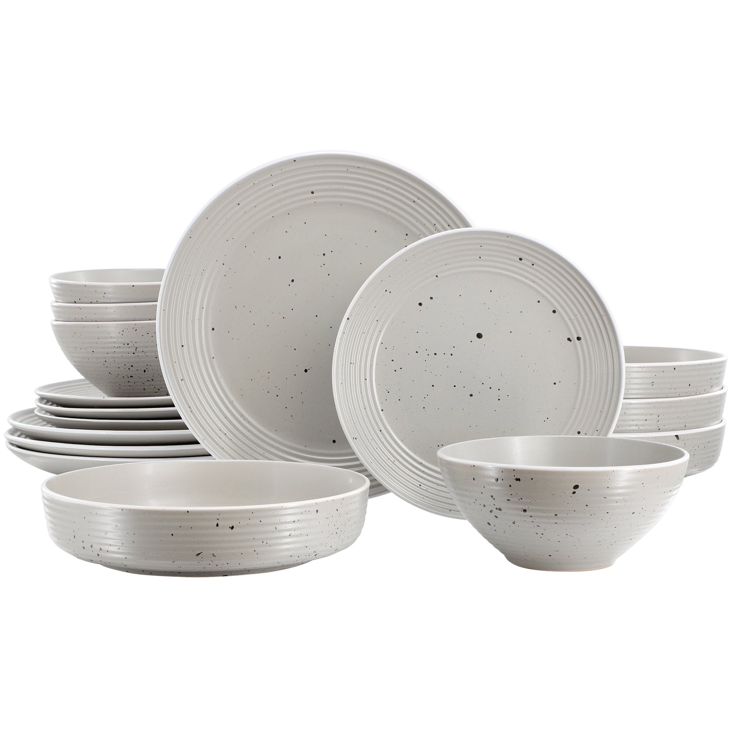 Elama Emilia 16 Piece Double Bowl Stoneware Dinnerware Set Light Gray