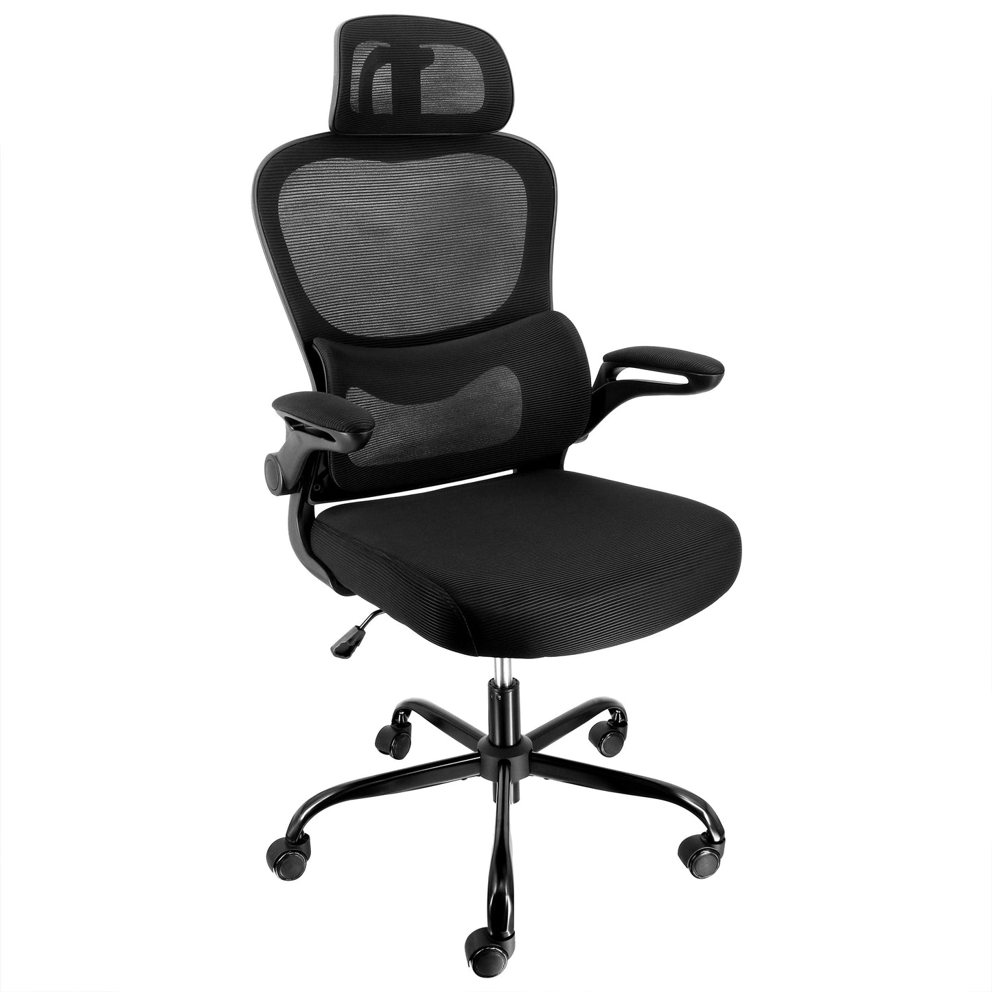 Elama High Back Adjustable Mesh & Fabric Office Chair Black on Black w Metal Bas