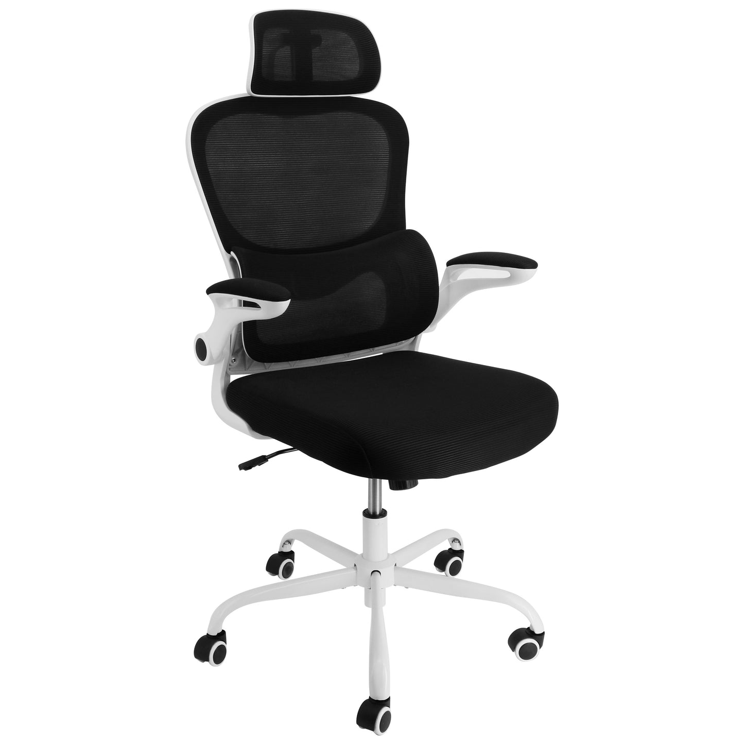 Elama High Back Adjustable Mesh & Fabric Office Chair Black on White Frame w Adj