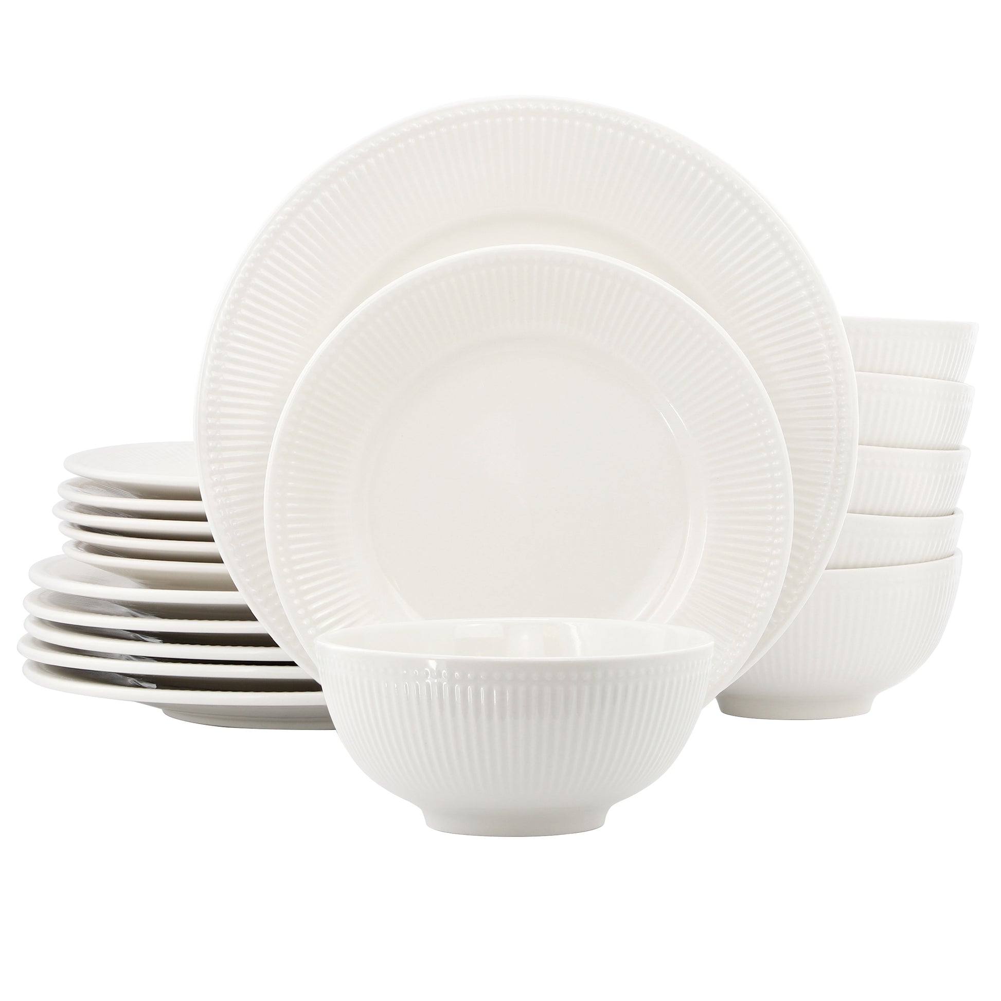 Elama Farrah 18 Piece Round Stoneware Dinnerware Set White