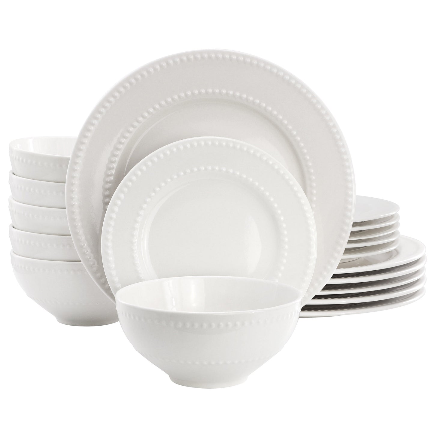 Elama Faye 18 Piece Embossed Dot Stoneware Dinnerware Set White