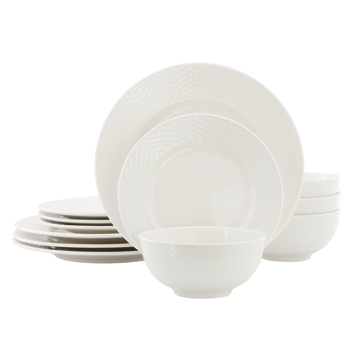 Elama Gemma 12 Piece Stoneware Dinnerware Set White