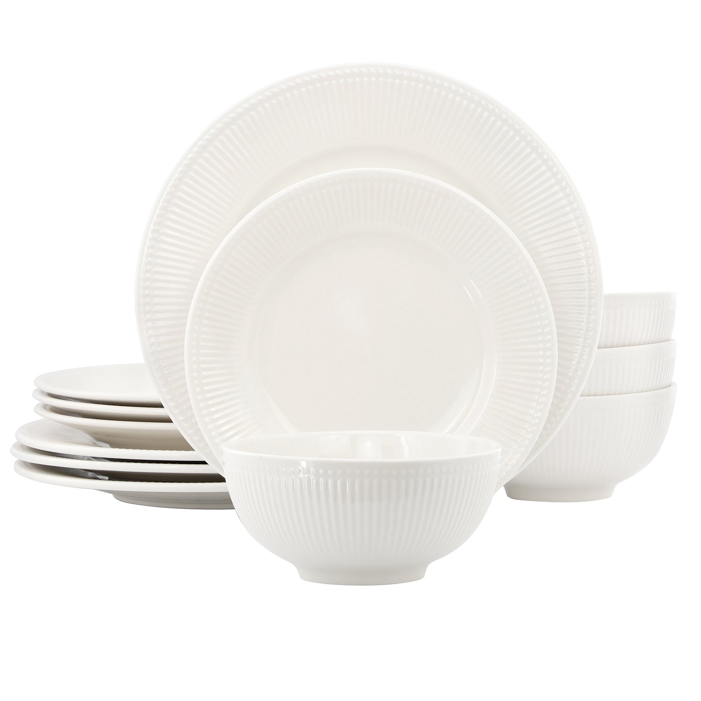 Elama Gianna 12 Piece Round Stoneware Dinnerware Set White
