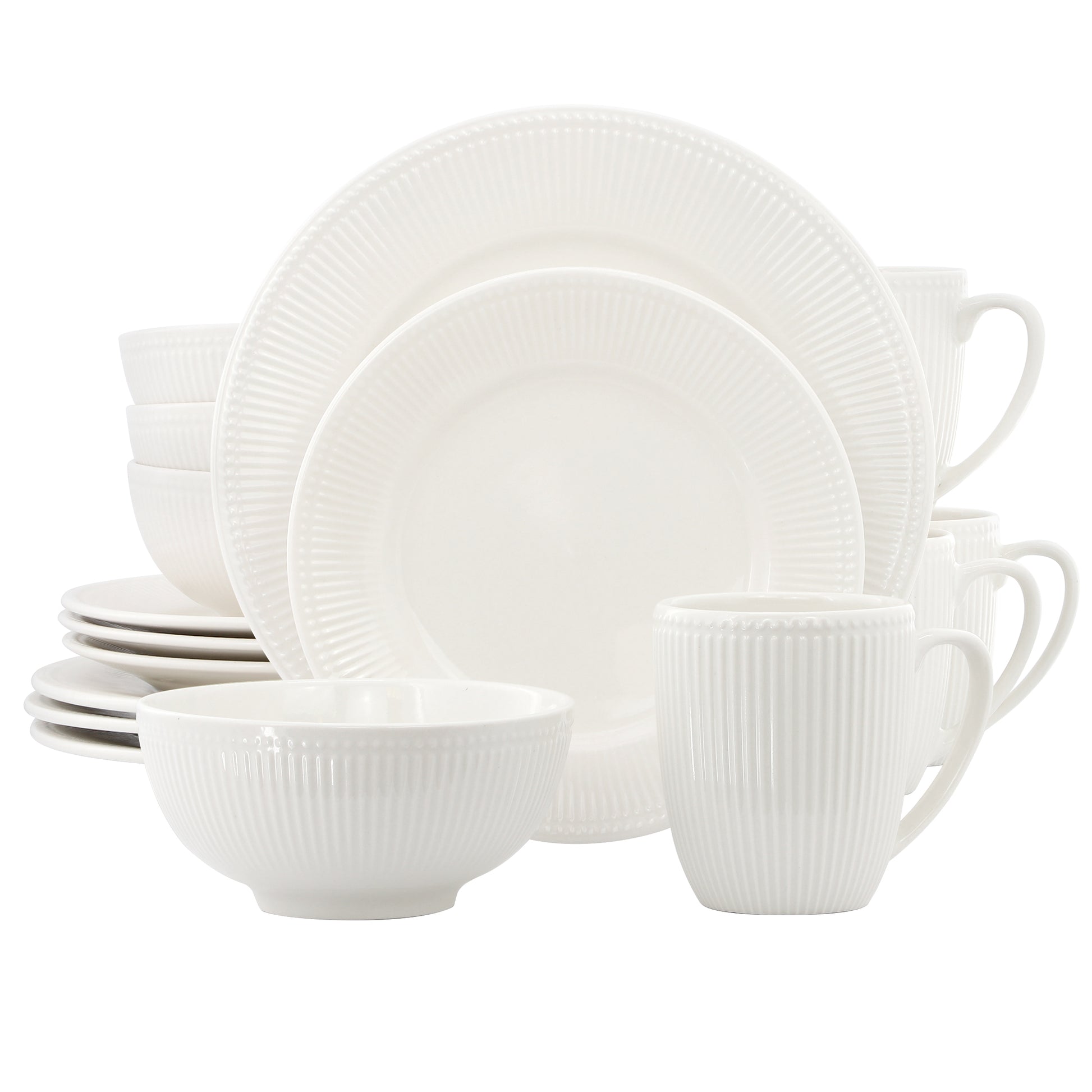 Elama Gretel 16 Piece Round Stoneware Dinnerware Set White