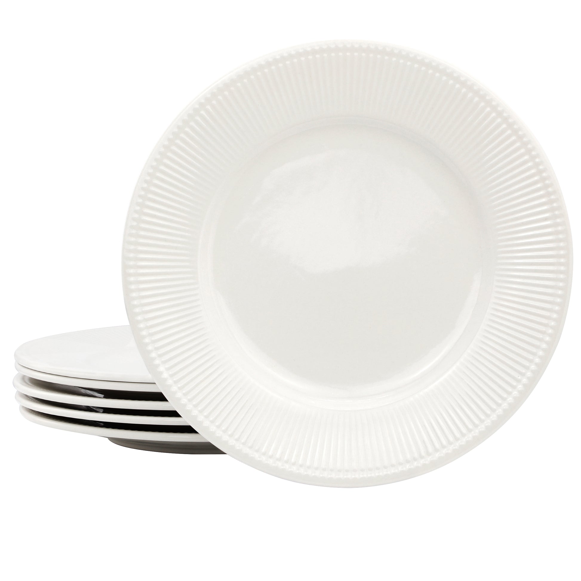Elama Gretel 6 Piece Round Stoneware Dinner Plate Set White