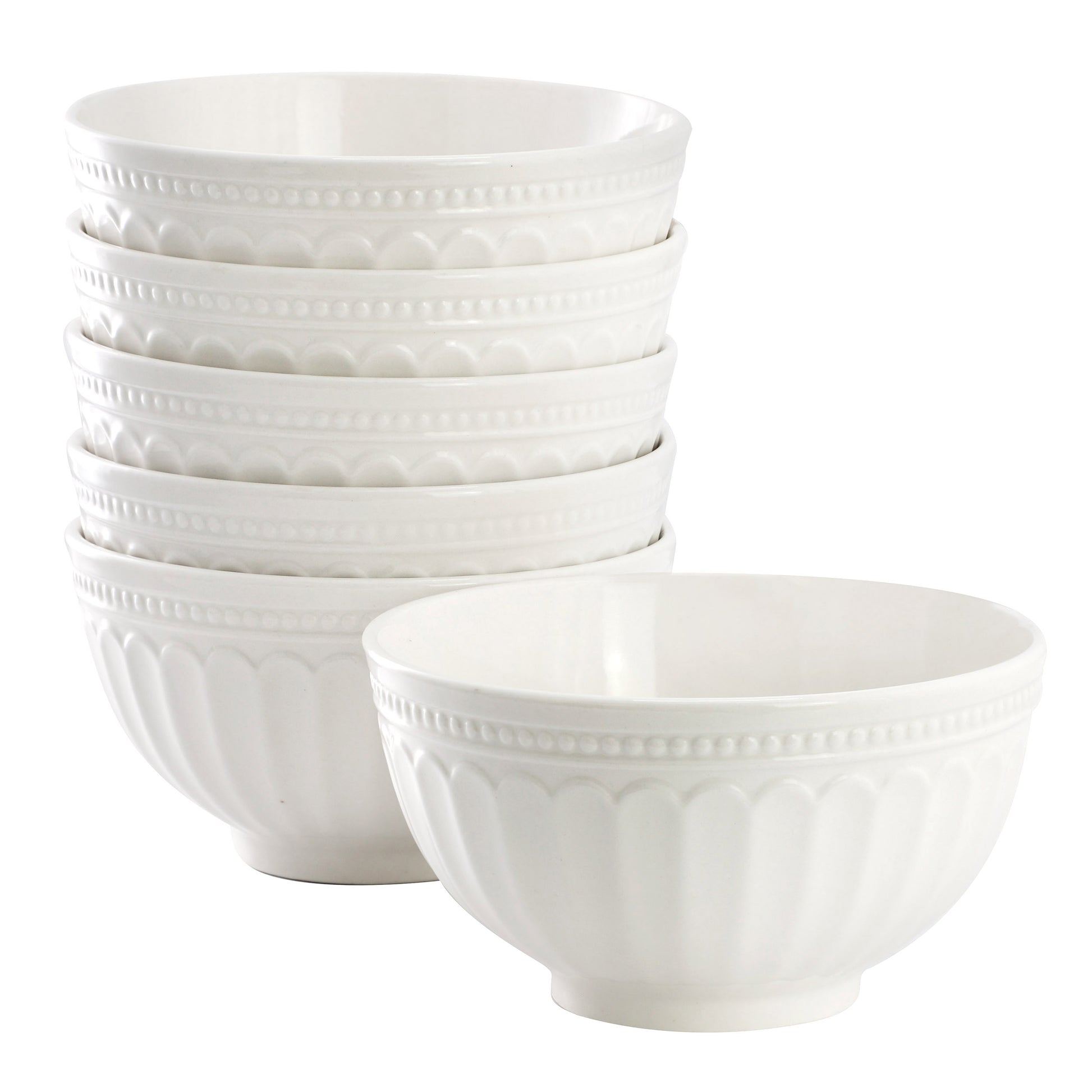 Elama Hansel 6 Piece Embossed Arch Stoneware Cereal Bowl Set White