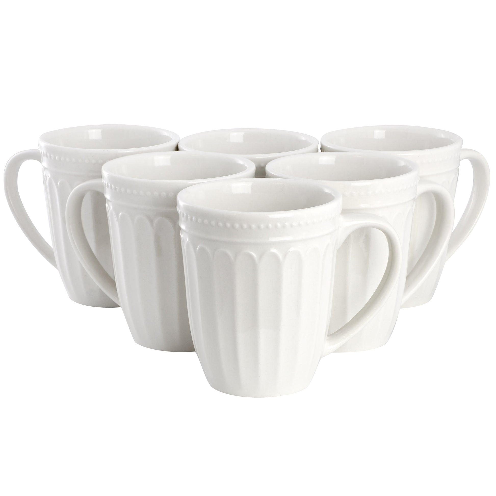 Elama Hansel 6 Piece Embossed Arch Stoneware 12 oz Mug Set White