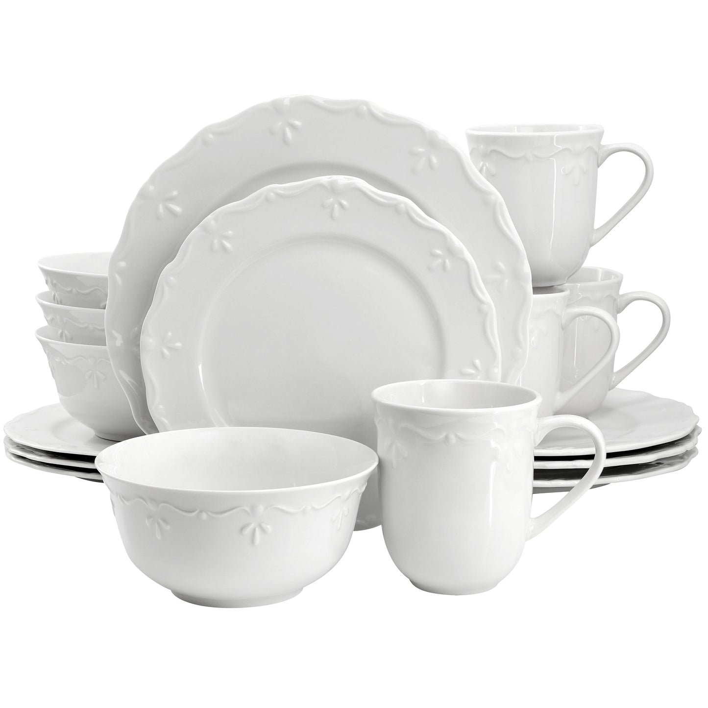 Elama Henryi 16 Piece Porcelain Dinnerware Set White