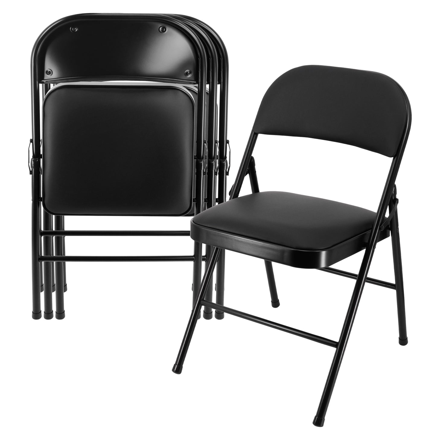 Elama 4 Piece Metal Folding Chair w Padded Seats Black