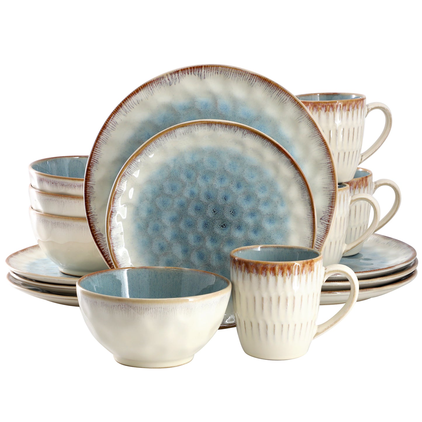 Elama Leann 16 Piece Stoneware Dinnerware Set Blue & Beige