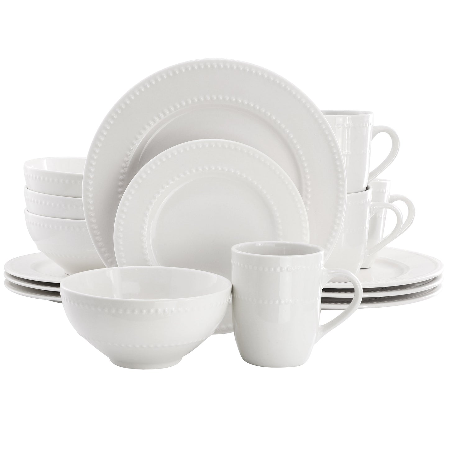 Elama Olevia 16 Piece Embossed Dot Stoneware Dinnerware Set White