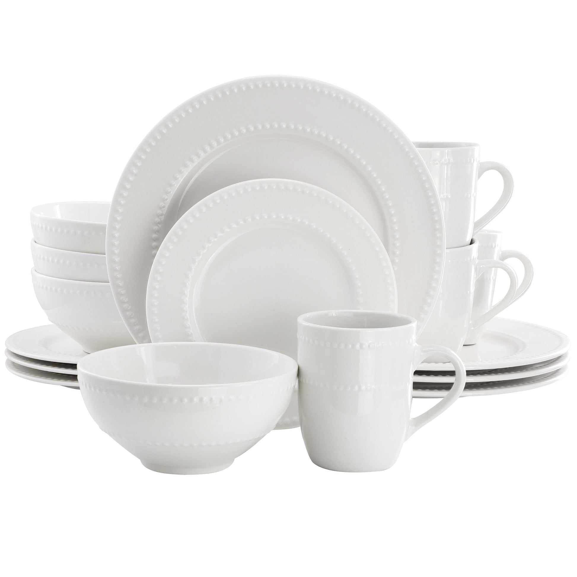Elama Olevia 16 Piece Embossed Dot Stoneware Dinnerware Set White