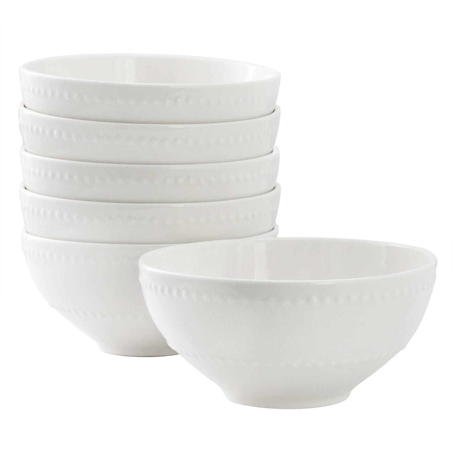 Elama Olevia 6 Piece Embossed Dot Stoneware Cereal Bowl Set White