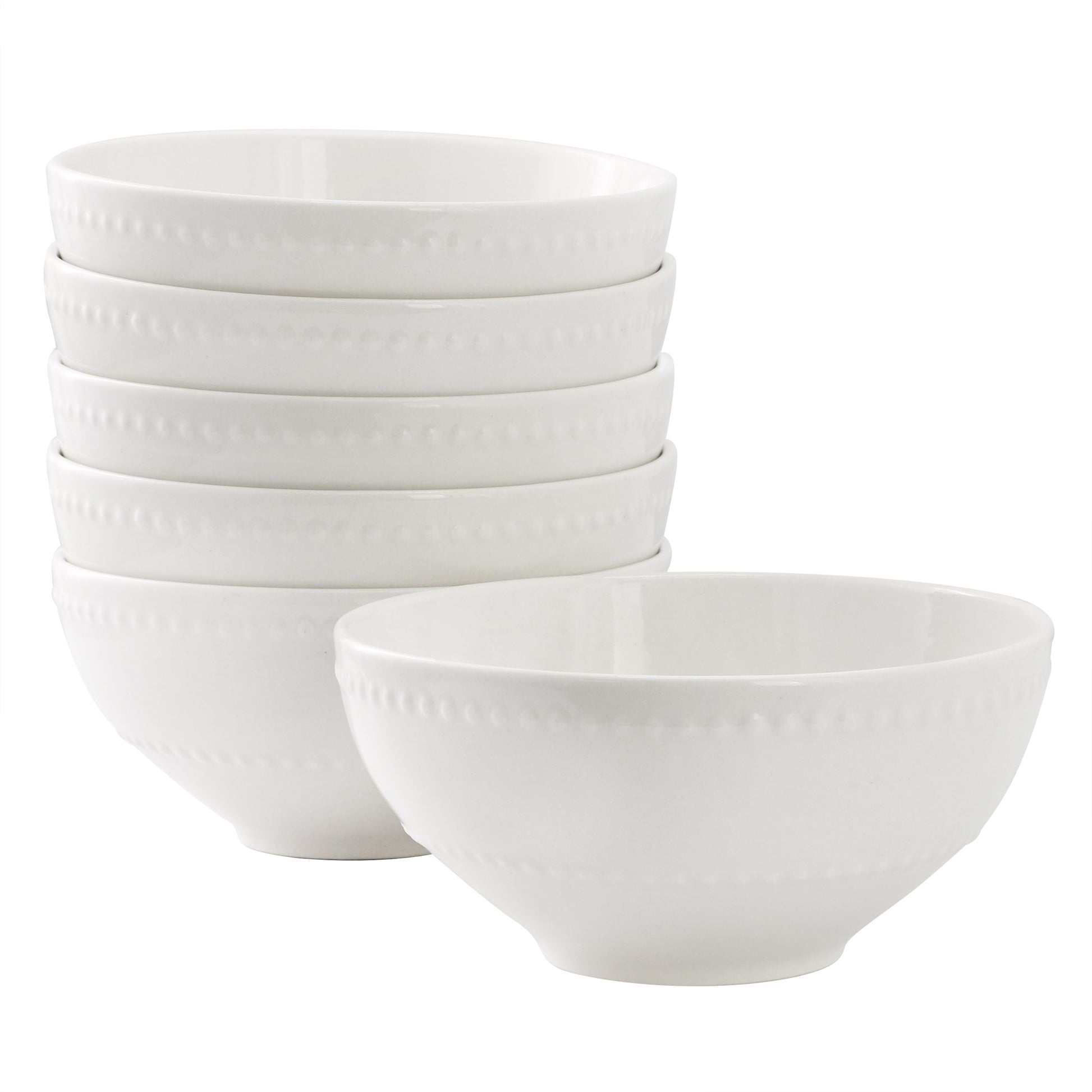 Elama Olevia 6 Piece Embossed Dot Stoneware Cereal Bowl Set White