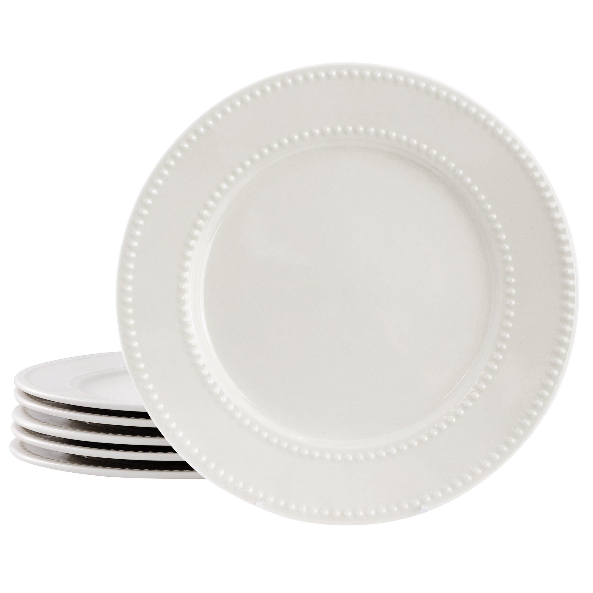 Elama Olevia 6 Piece Embossed Dot Stoneware Dinner Plate Set White