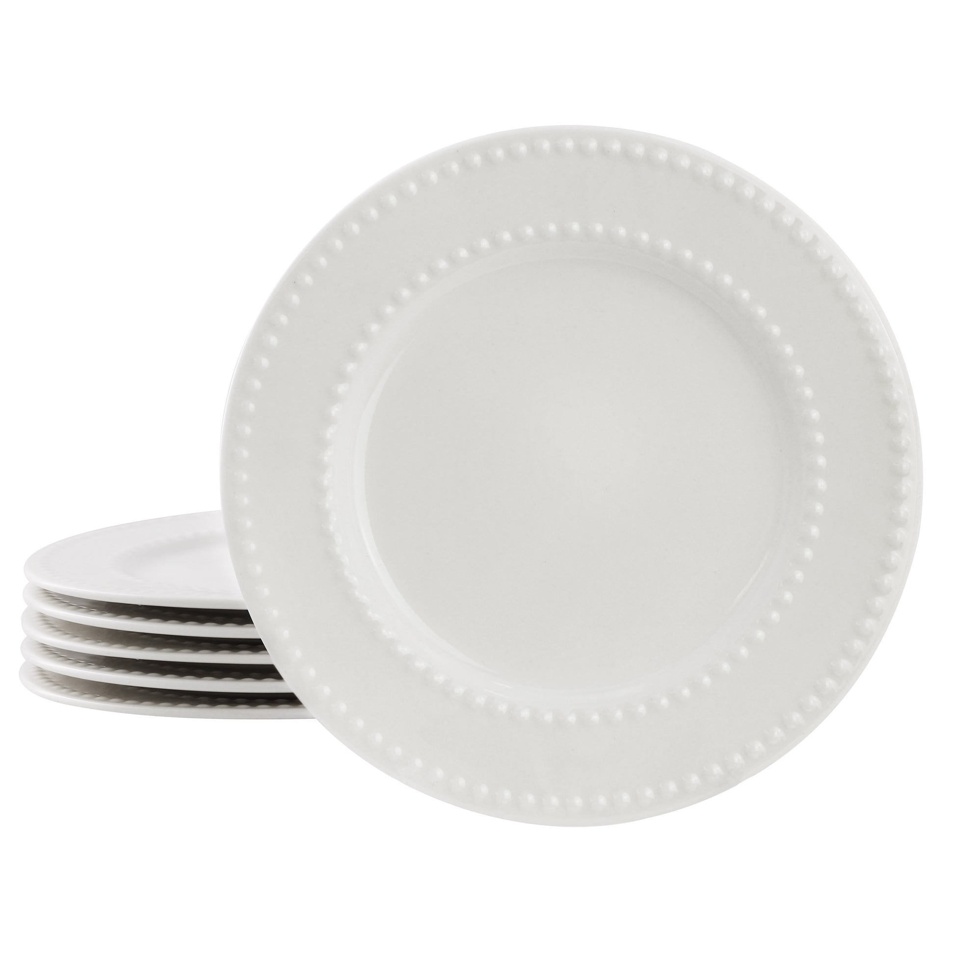 Elama Olevia 6 Piece Embossed Dot Stoneware Salad Plate Set White