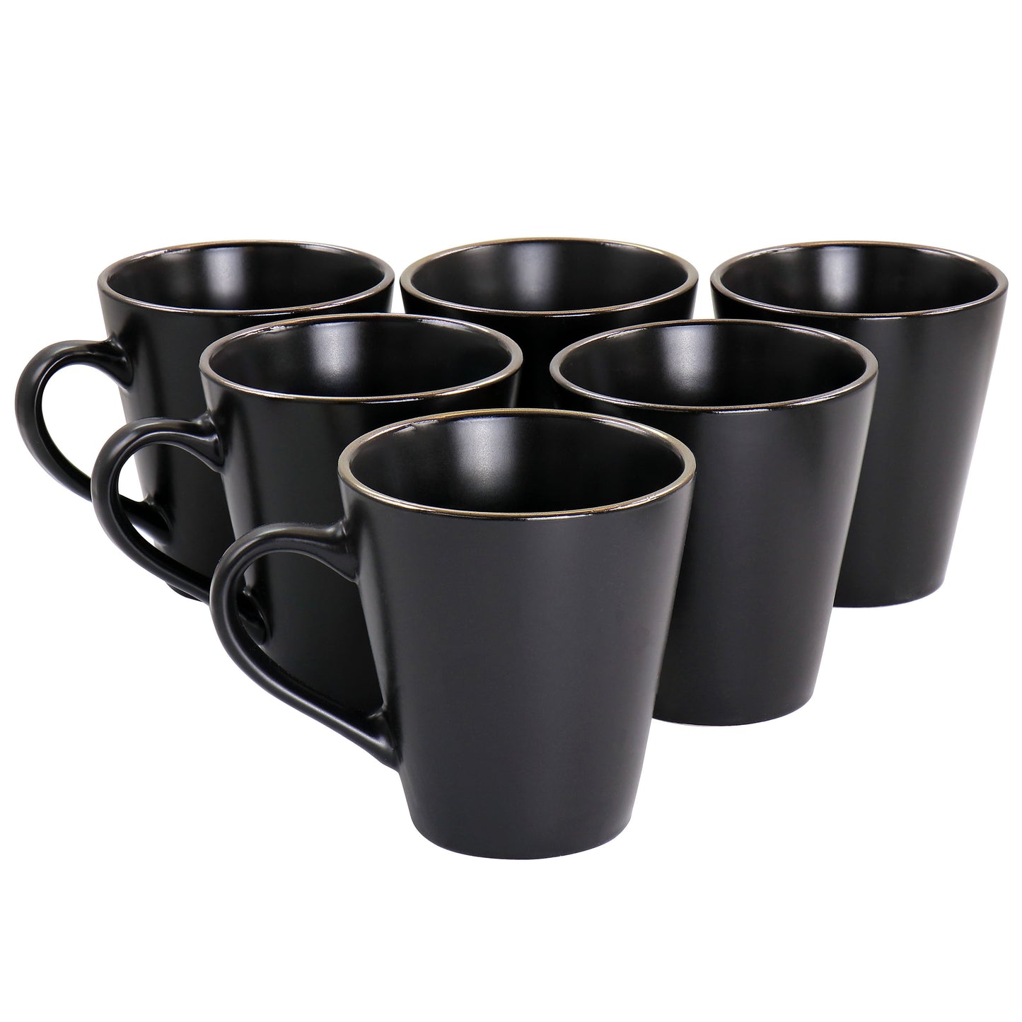 Elama Paul 6 Piece Stoneware Mug Set Matte Black w Gold Rim