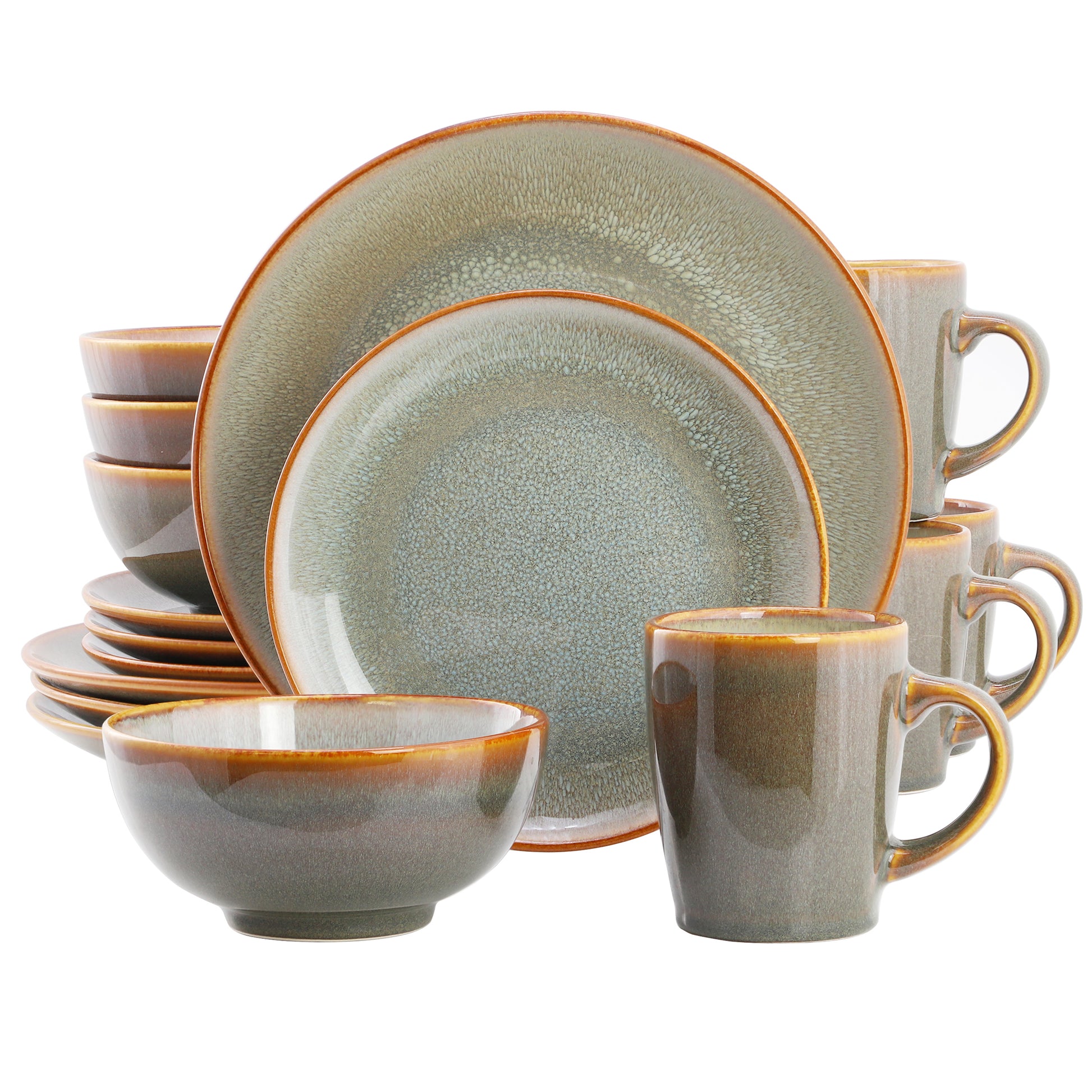 Elama Pearl 16 Piece Round Stoneware Dinnerware Set Light Blue