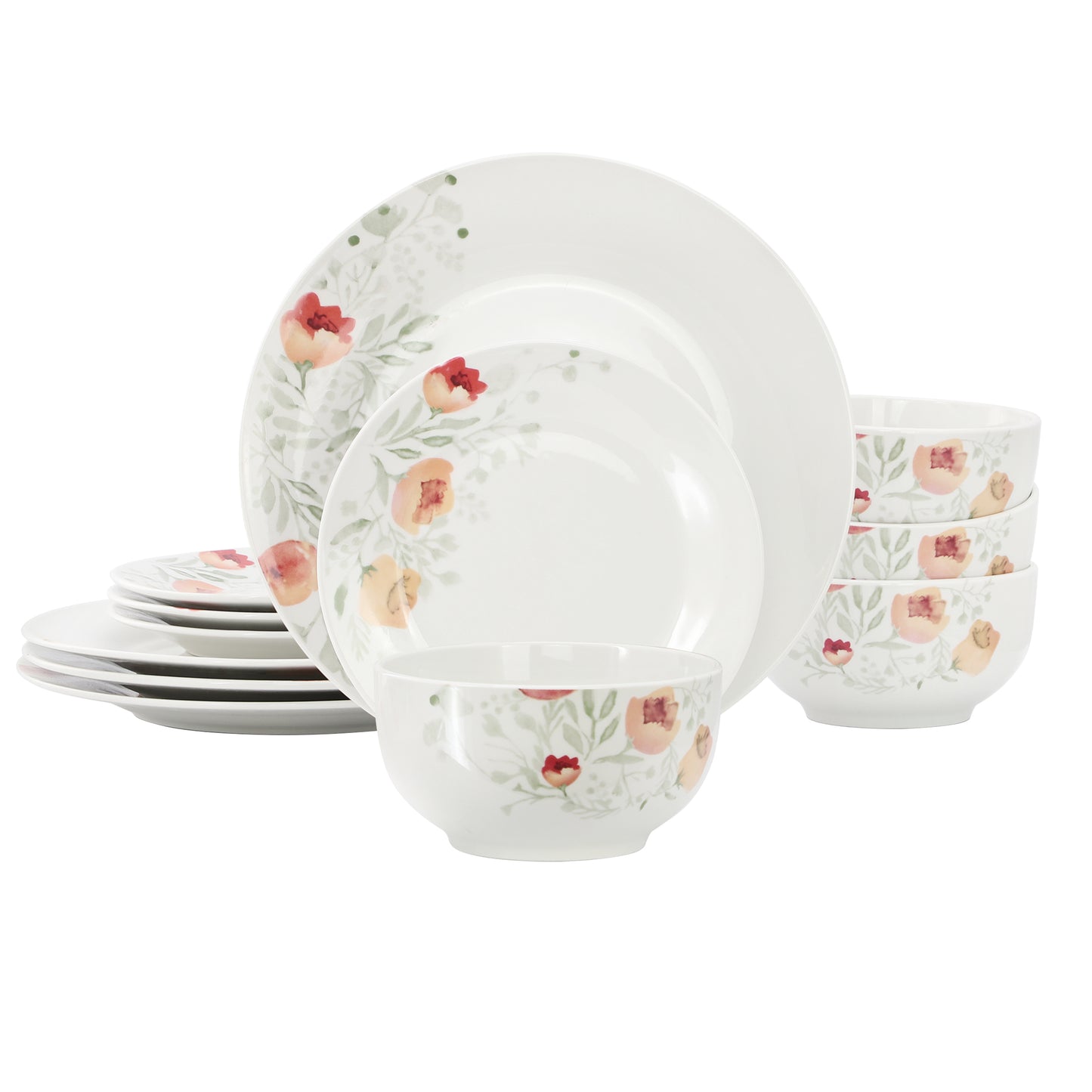 Elama Poppy 12 Piece Porcelain Dinnerware Set for 4