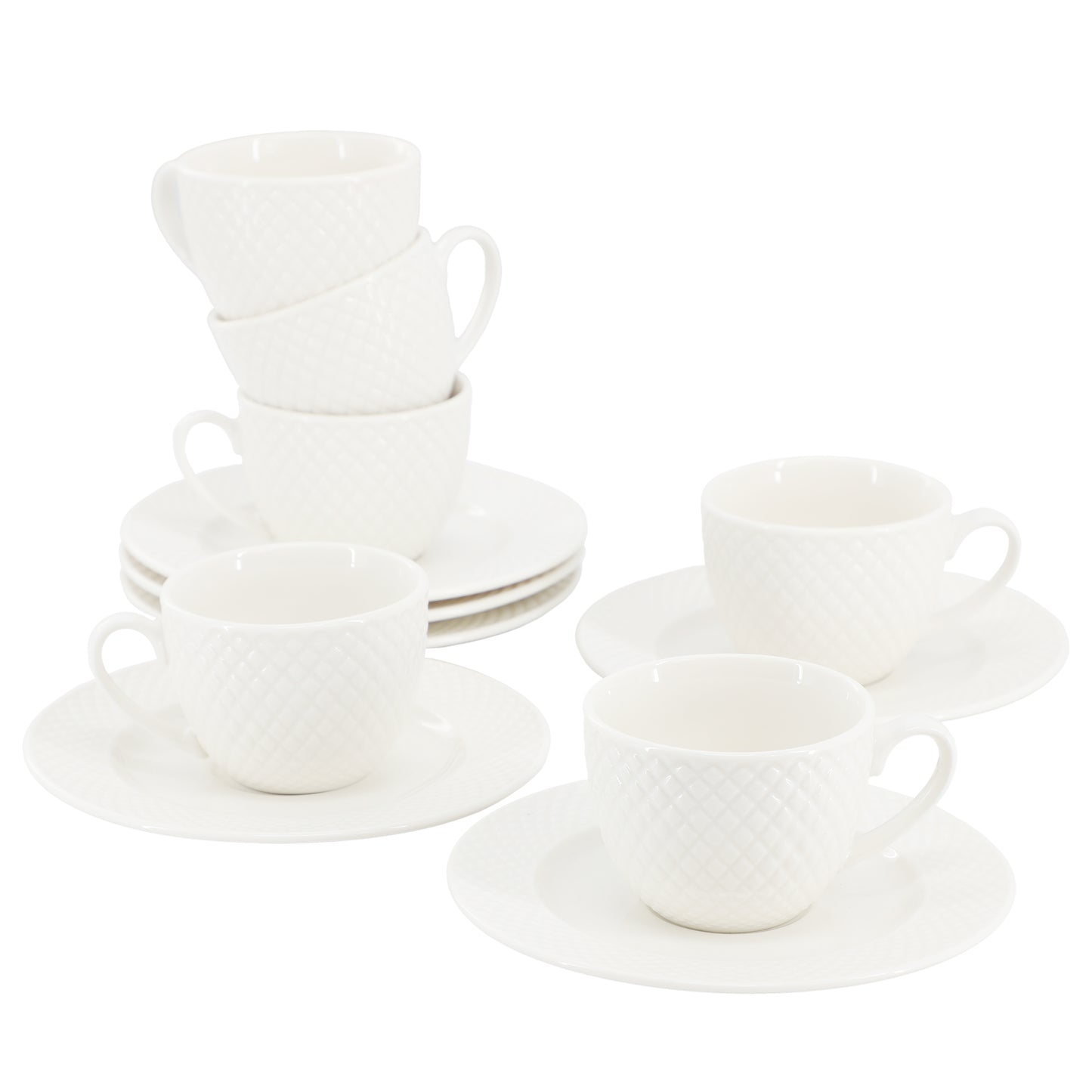 Elama Sol 12 Piece 3 oz Porcelain Espresso Cup w Saucer Set White