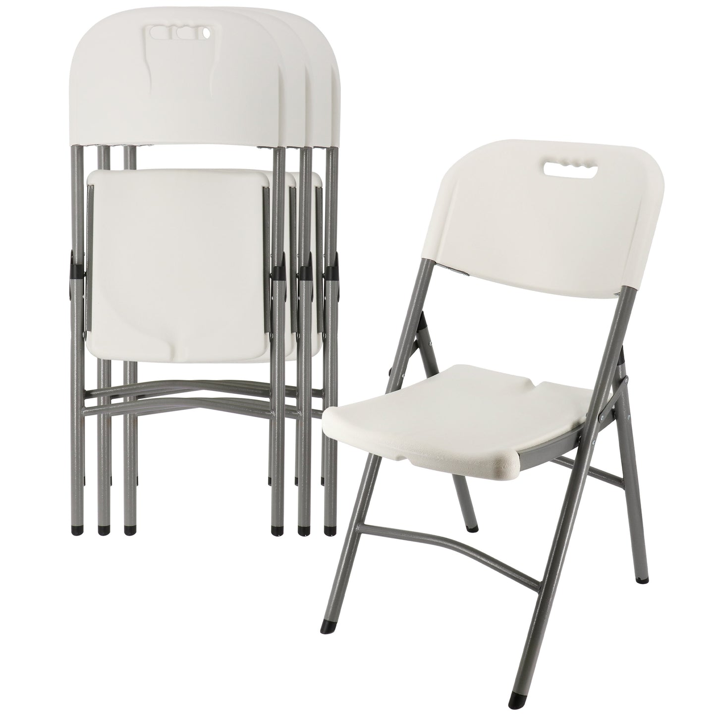 Elama 4 Piece Stackable White & Gray Folding Chair Set for Indoor & Outdoor