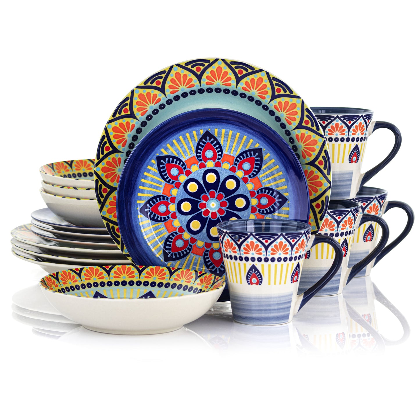 Elama Zen Blue Mozaik 16 pc Luxurious Stoneware Complete Dinnerware Set