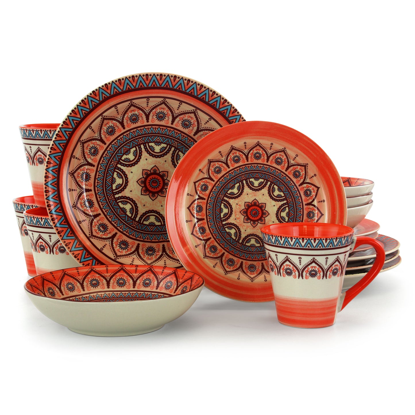 Elama Zen Rust Mozaik 16 pc Stoneware Dinnerware Set
