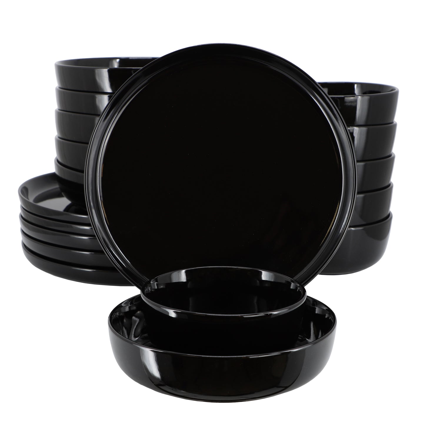 Elama Duncan 18 Piece Porcelain Dinnerware Set Black