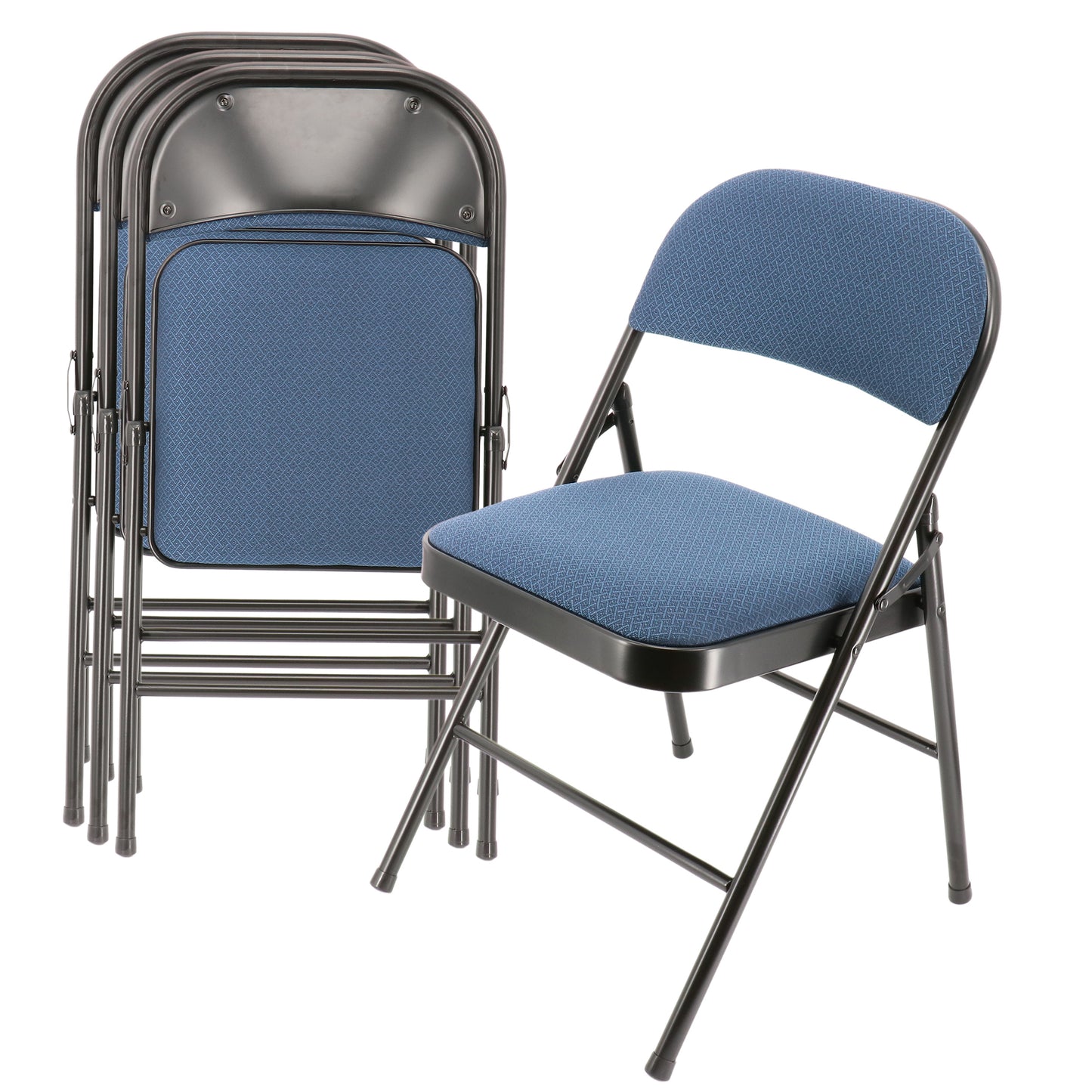 Elama 4 Piece Metal Folding Chair w Padded Seats Dark Blue