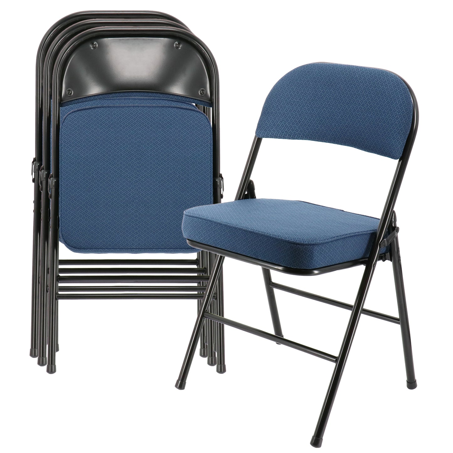 Elama 4 Piece Metal Folding Chair w 2.2" Padded Seats Dark Blue