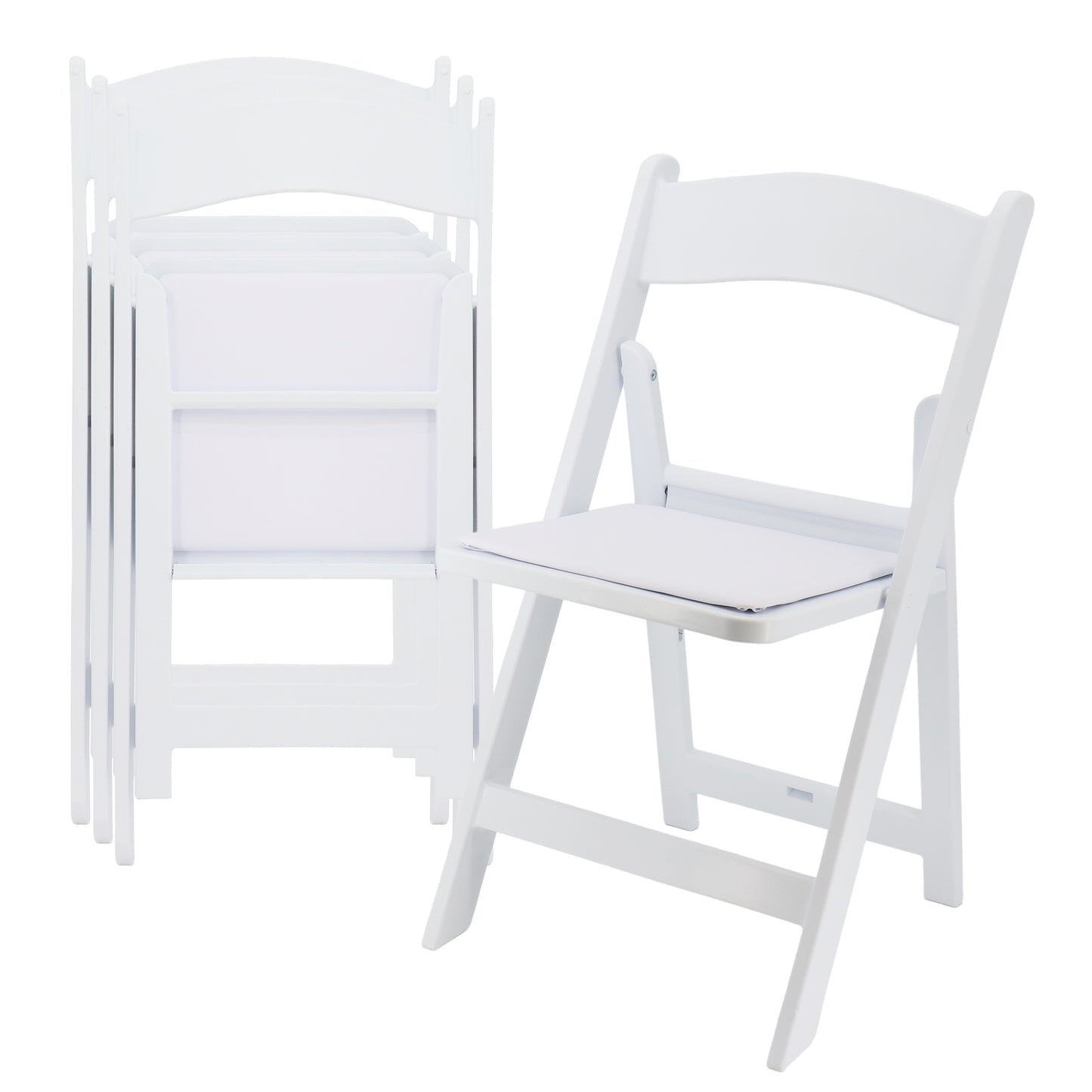 Elama 4 Piece Plastic Folding Resin Chair White w Removable Seat Pad