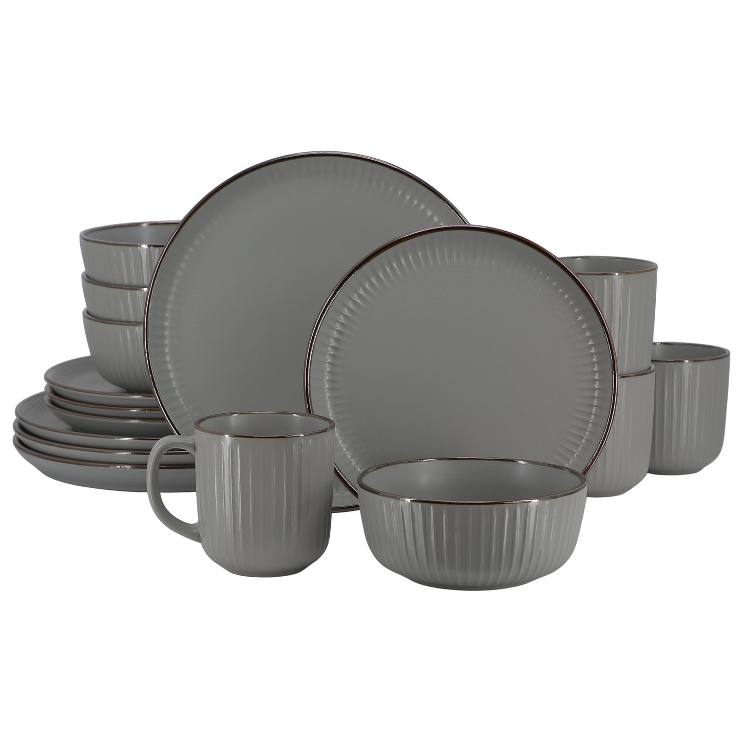 Elama Leo 16 Piece Stoneware Dinnerware Set Dark Gray