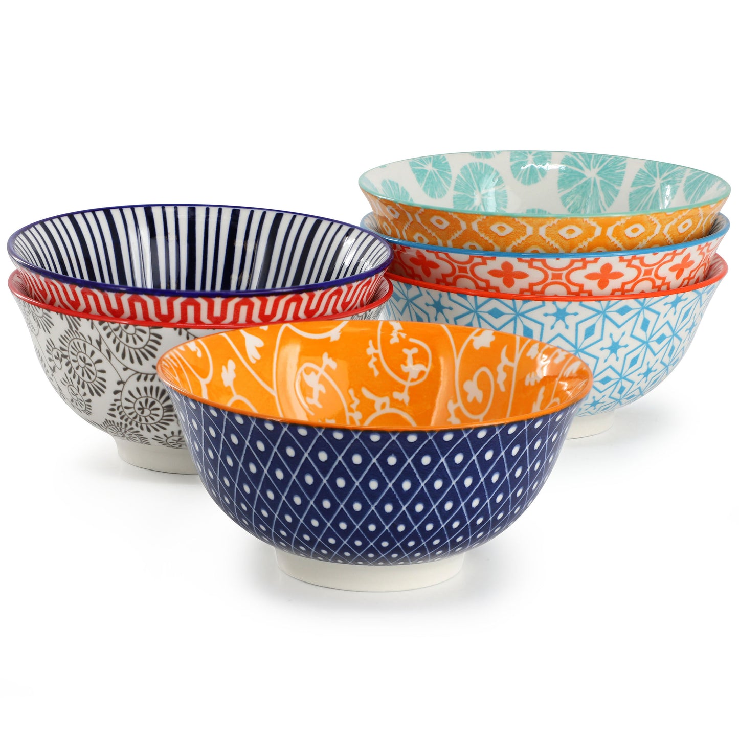 Elama Roxey 6 Piece Assorted Design 20 oz Porcelain Footed Bowl Set Multicolor
