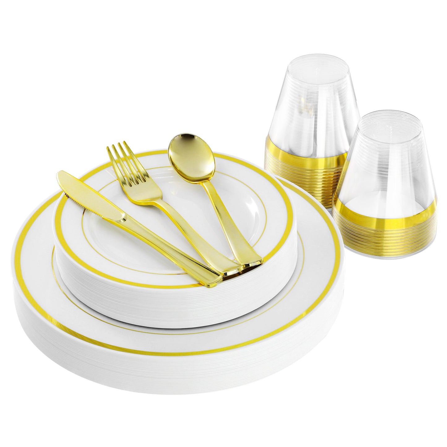 Elama 150 Piece Disposable Plastic Dinnerware Party Set for 25 Guests in White w