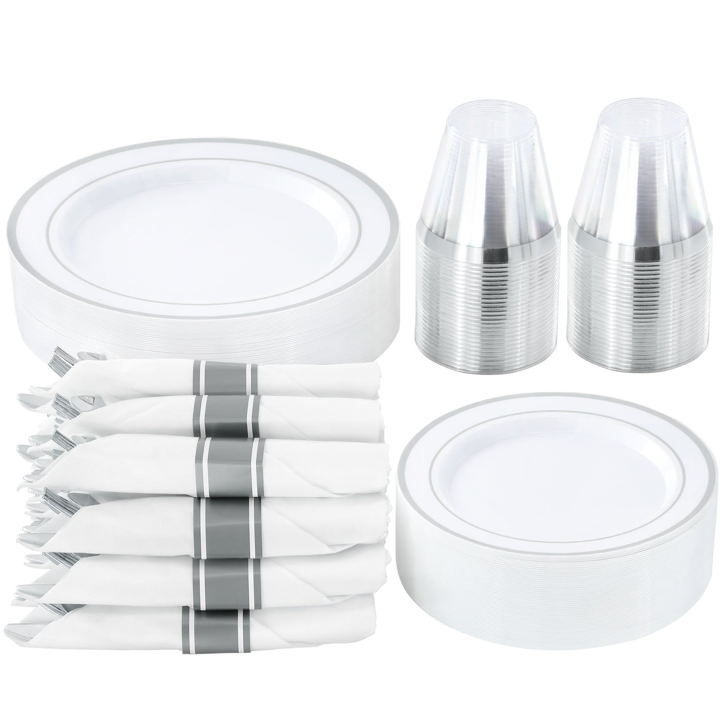 Elama 350 Piece Disposable Plastic Dinnerware Party Set for 50 Guests in White w
