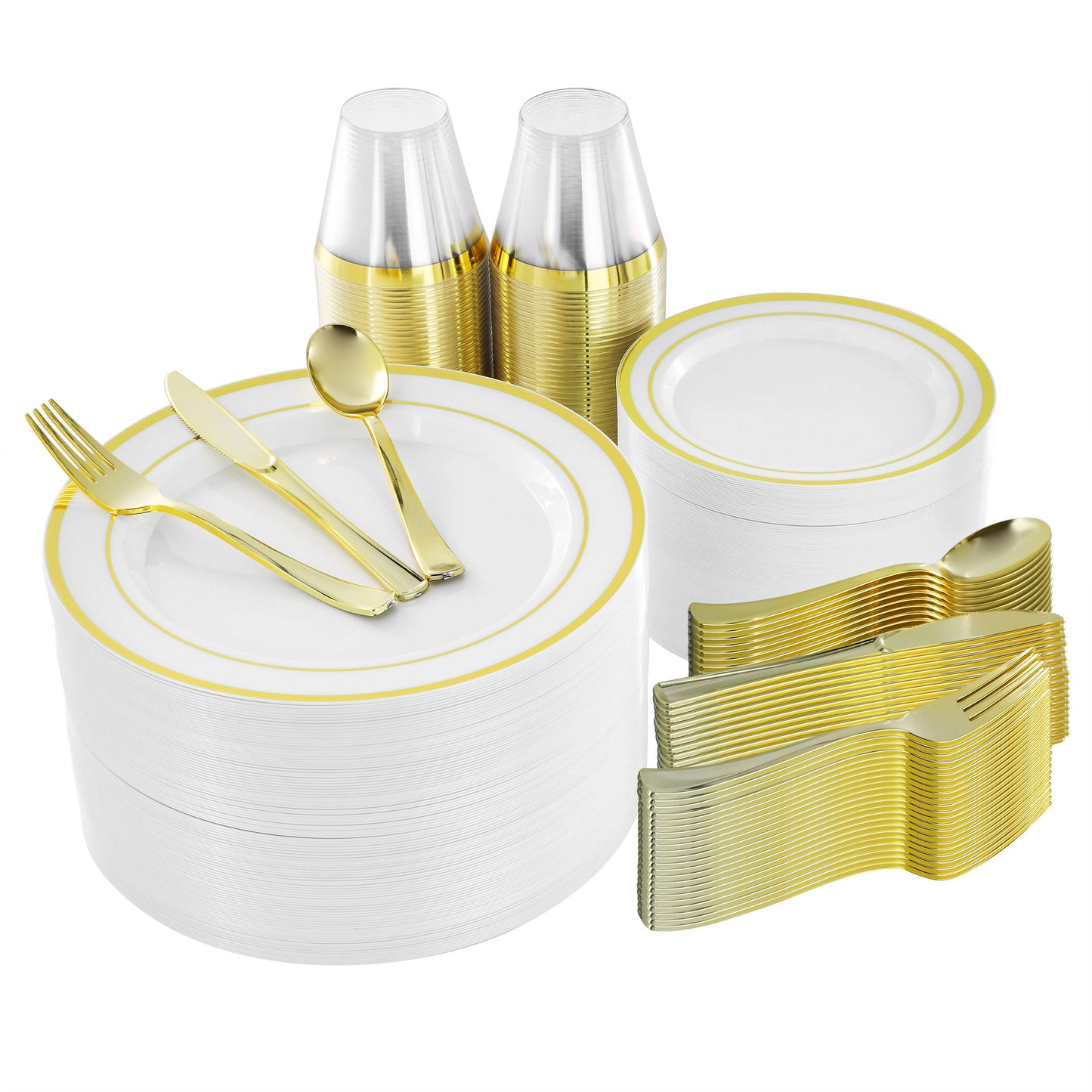 Elama 600 Piece Disposable Plastic Dinnerware Party Set for 100 Guests in White