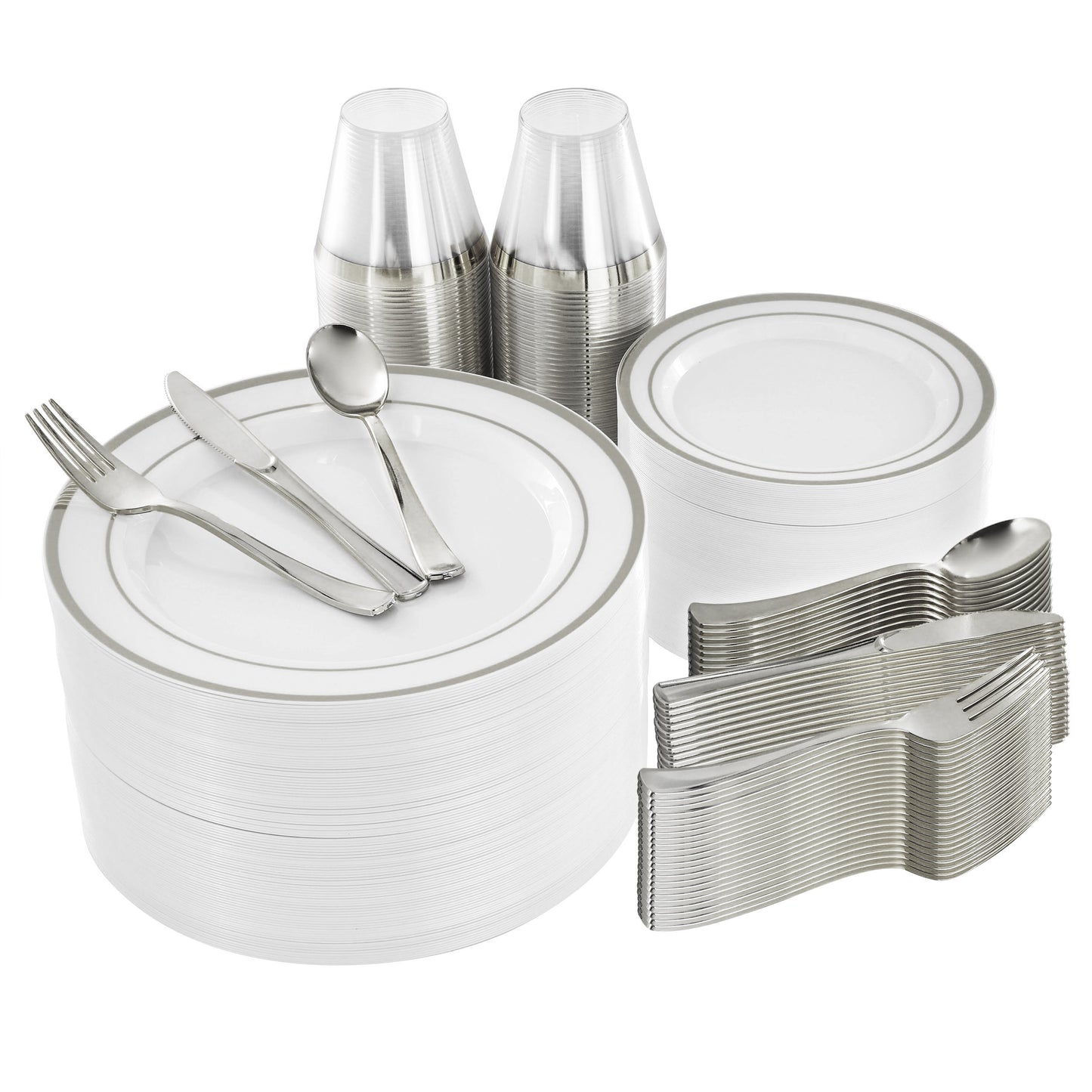 Elama 600 Piece Disposable Plastic Dinnerware Party Set for 100 Guests in White