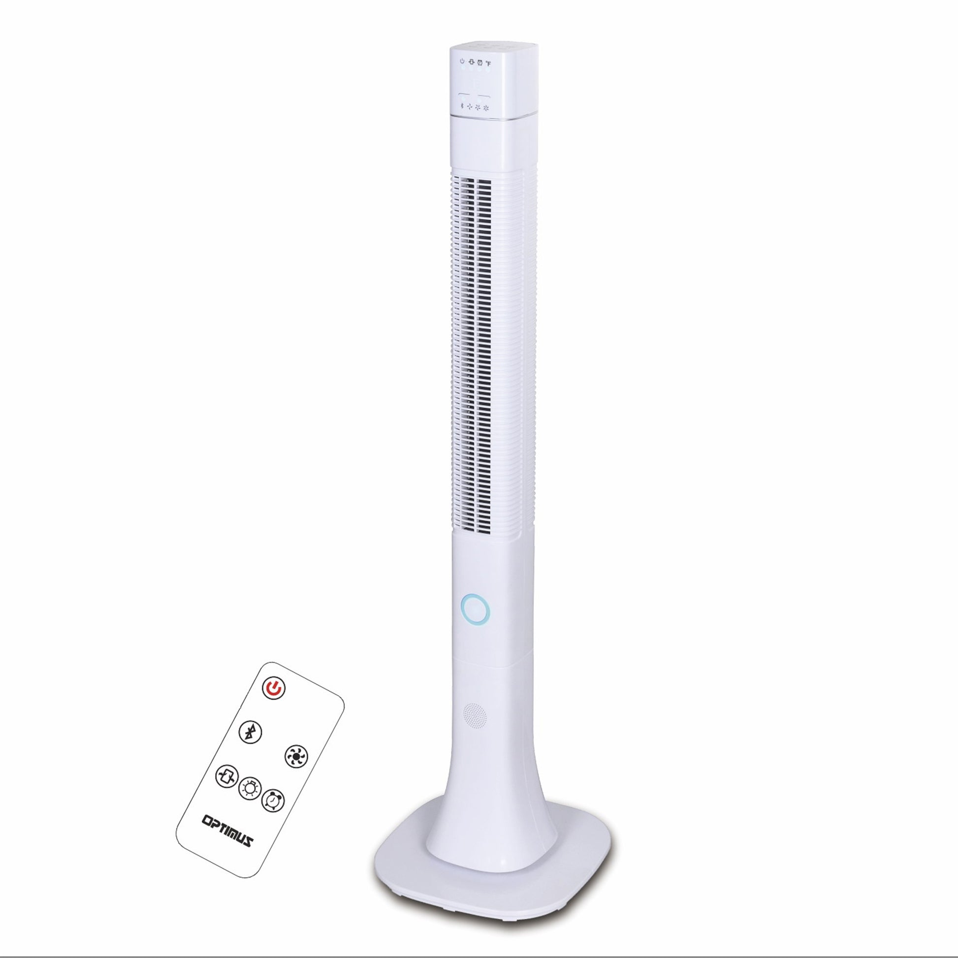 Optimus 48" Pedestal Tower Fan w Remote Control Bluetooth & LED