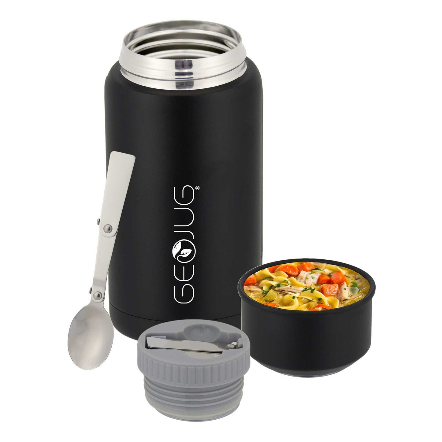 Brentwood GEOJUG 25oz Insulated Black Stainless Steel Food Jar w Bowl & Folding