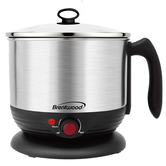 Brentwood Stainless Steel 1.3 Quart Cordless Electric Hot Pot Cooker and Food Steamer in Silver