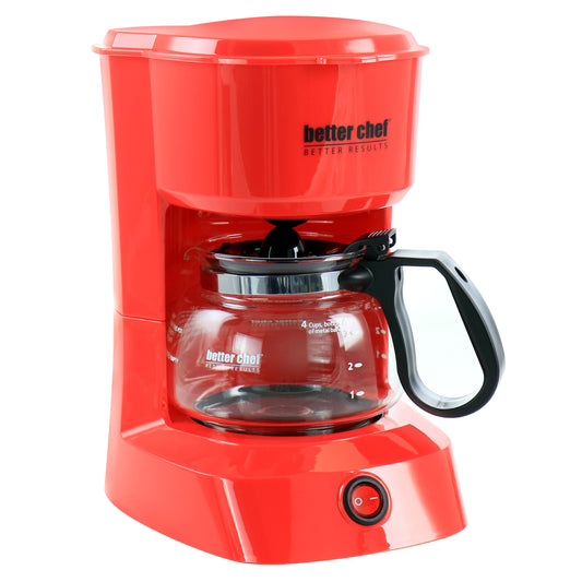 Better Chef 4 Cup Compact Coffee Maker in Red w Removable Filter Basket
