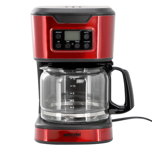 Better Chef 12 Cup Stainless Steel Programmable Coffee Maker in Red