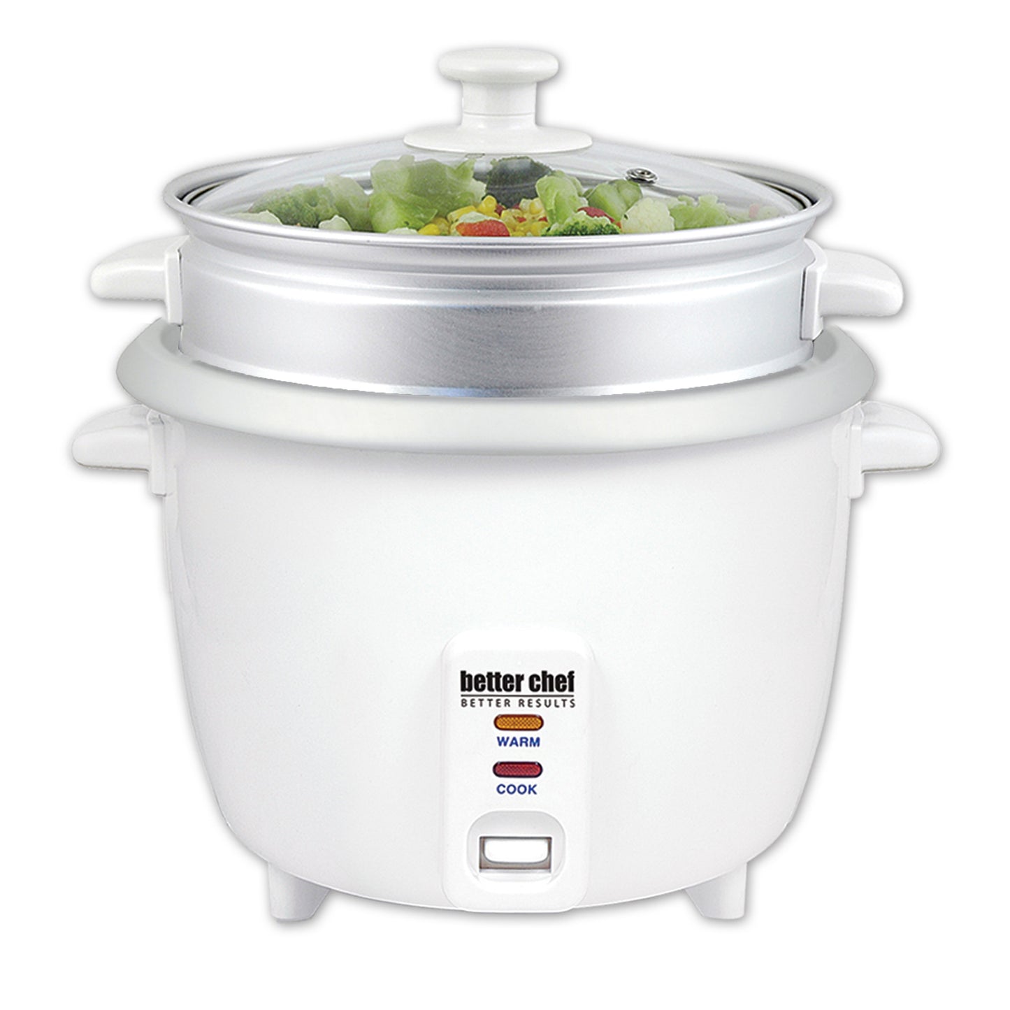 Better Chef 5 Cup Rice Cooker w Food Steamer Attachment in White