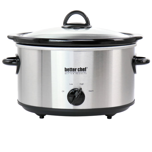 Better Chef 4 Qt Oval Slow Cooker w Removable Stoneware Crock in Stainless Stee