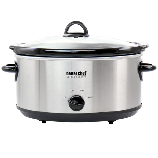 Better Chef 6 Qt Oval Slow Cooker w Removable Stoneware Crock in Stainless Stee