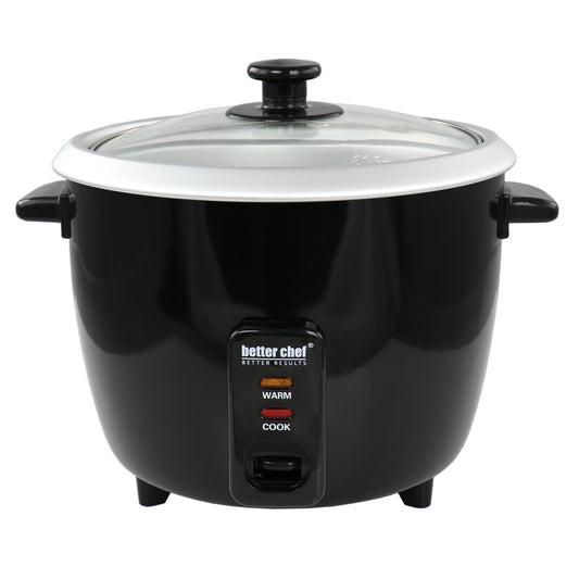 Better Chef 8 Cup Automatic Rice Cooker in Black w Rice Paddle & Measuring Cup